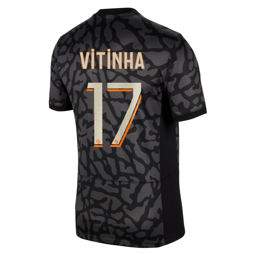 Niño Fútbol Camiseta Vitinha #17 Negro Equipación Tercera 2023/24