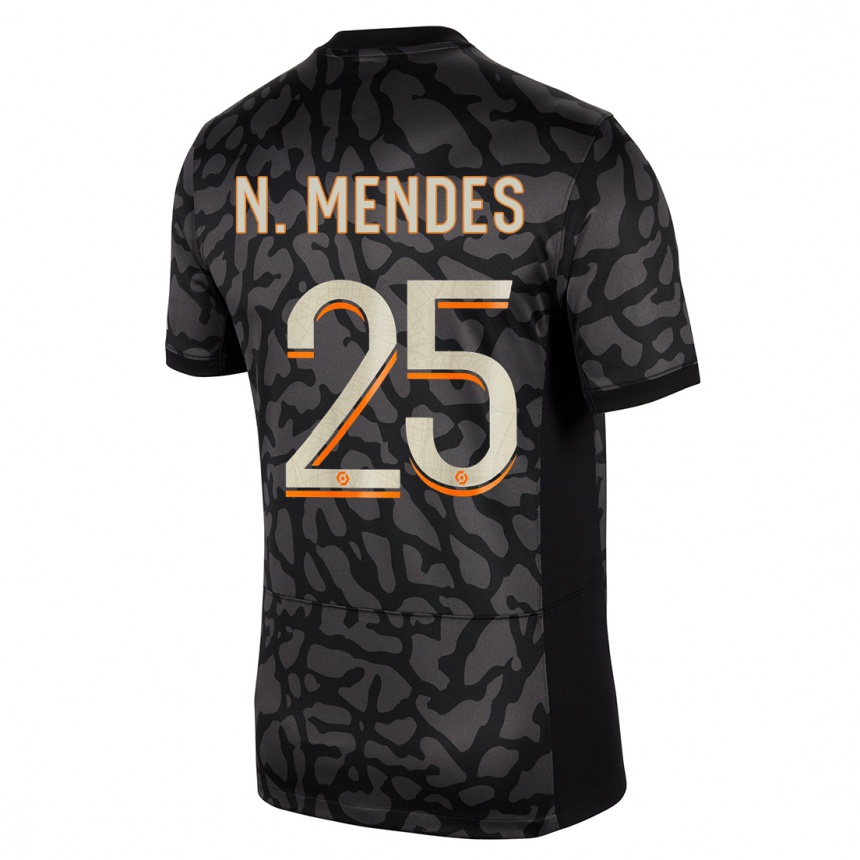 Niño Fútbol Camiseta Nuno Mendes #25 Negro Equipación Tercera 2023/24