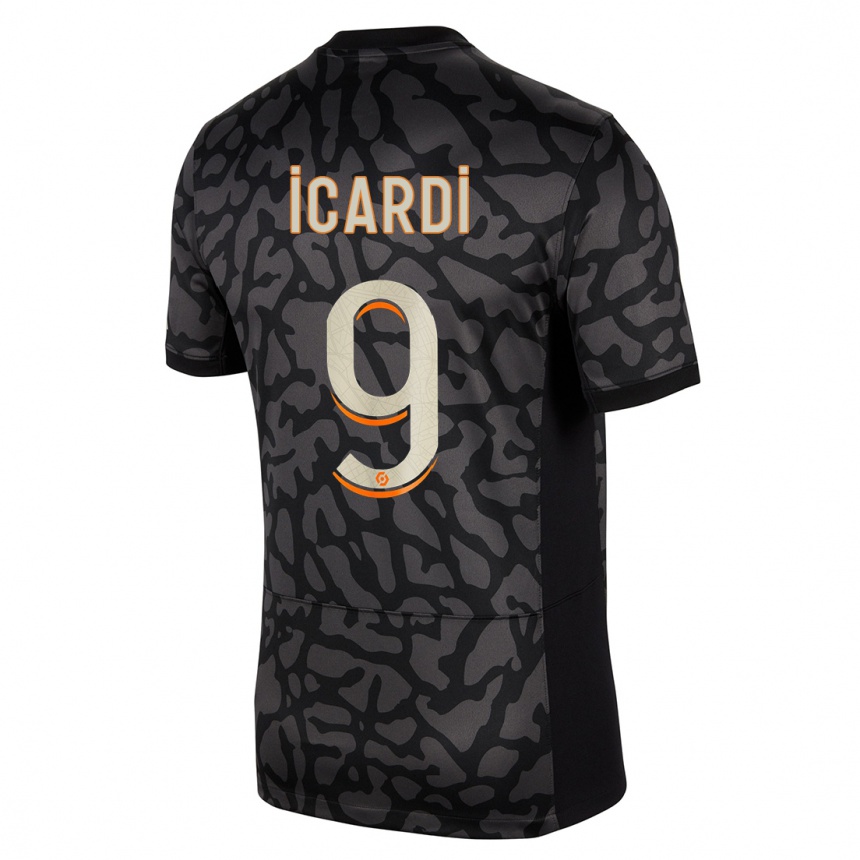 Niño Fútbol Camiseta Mauro Icardi #9 Negro Equipación Tercera 2023/24