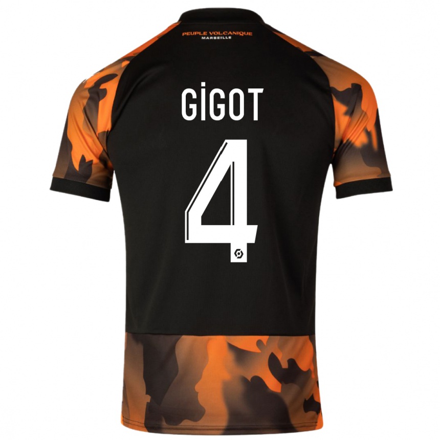 Niño Fútbol Camiseta Samuel Gigot #4 Negro Naranja Equipación Tercera 2023/24