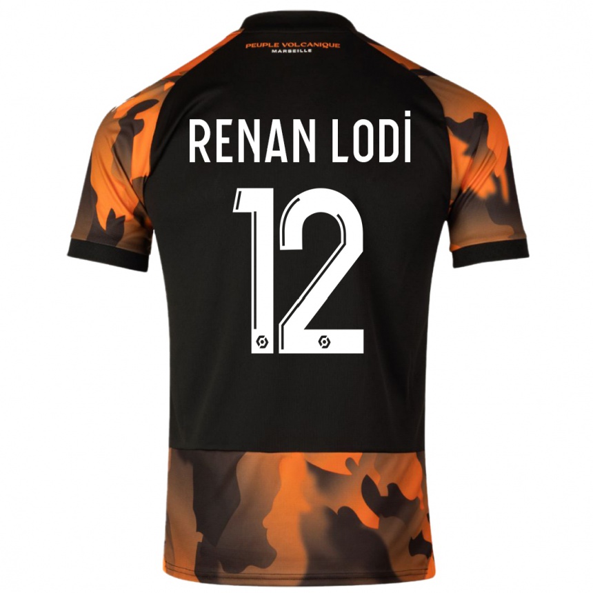 Niño Fútbol Camiseta Renan Lodi #12 Negro Naranja Equipación Tercera 2023/24