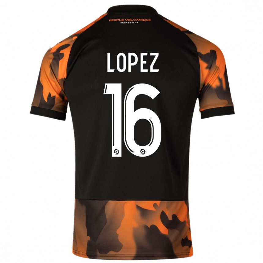 Niño Fútbol Camiseta Pau Lopez #16 Negro Naranja Equipación Tercera 2023/24