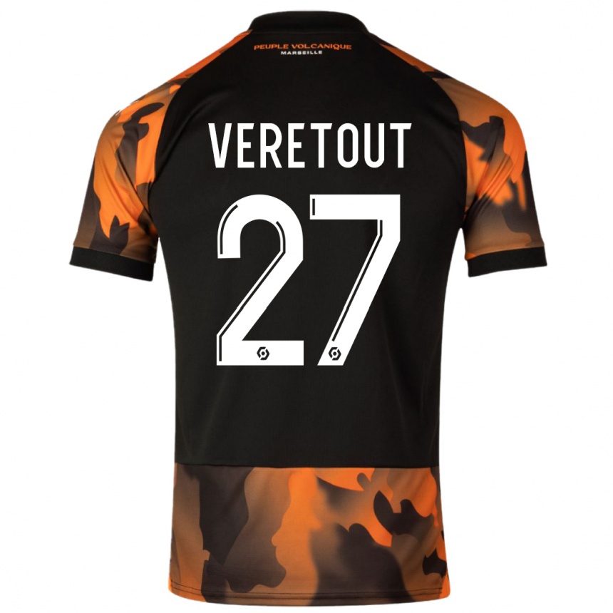 Niño Fútbol Camiseta Jordan Veretout #27 Negro Naranja Equipación Tercera 2023/24