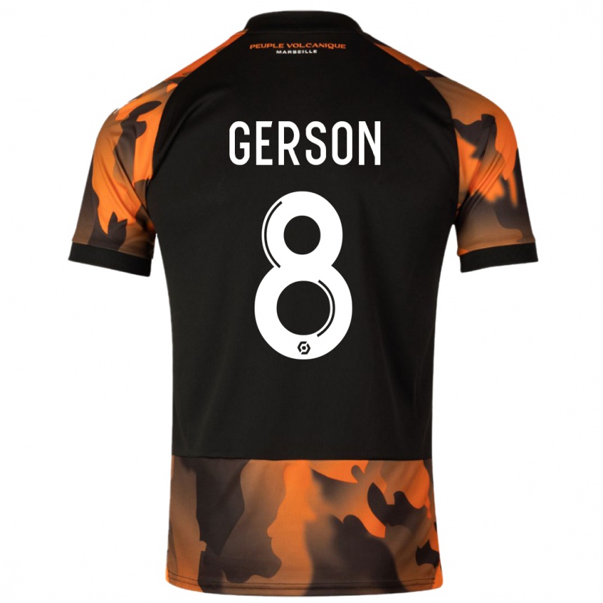 Niño Fútbol Camiseta Gerson #8 Negro Naranja Equipación Tercera 2023/24