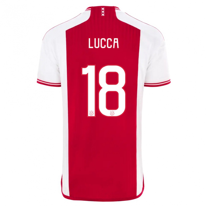 Hombre Fútbol Camiseta Lorenzo Lucca #18 Rojo Blanco 1ª Equipación 2023/24