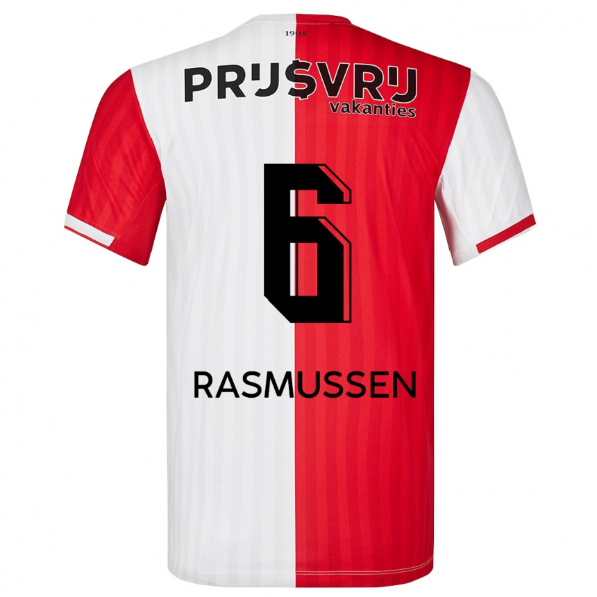 Hombre Fútbol Camiseta Jacob Rasmussen #6 Rojo Blanco 1ª Equipación 2023/24