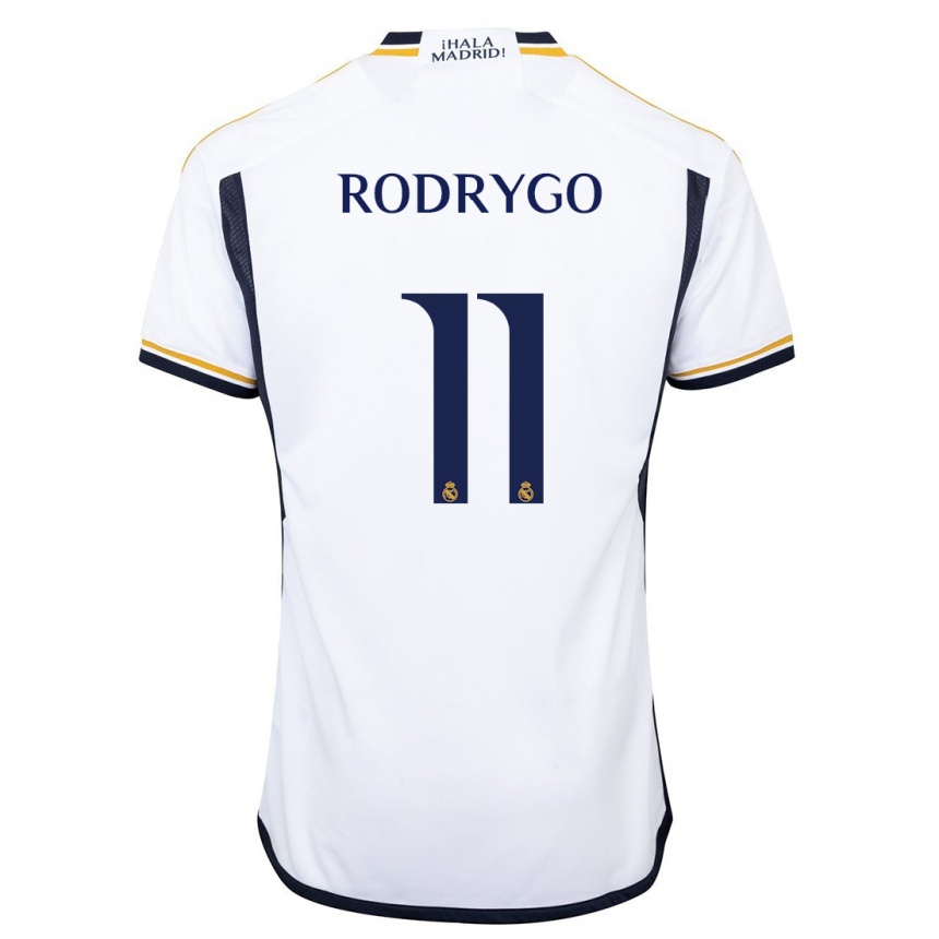 Hombre Fútbol Camiseta Rodrygo #11 Blanco 1ª Equipación 2023/24