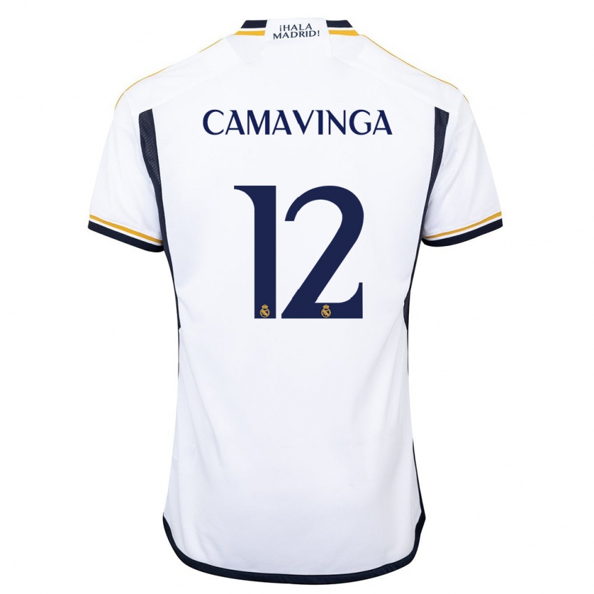 Hombre Fútbol Camiseta Eduardo Camavinga #12 Blanco 1ª Equipación 2023/24
