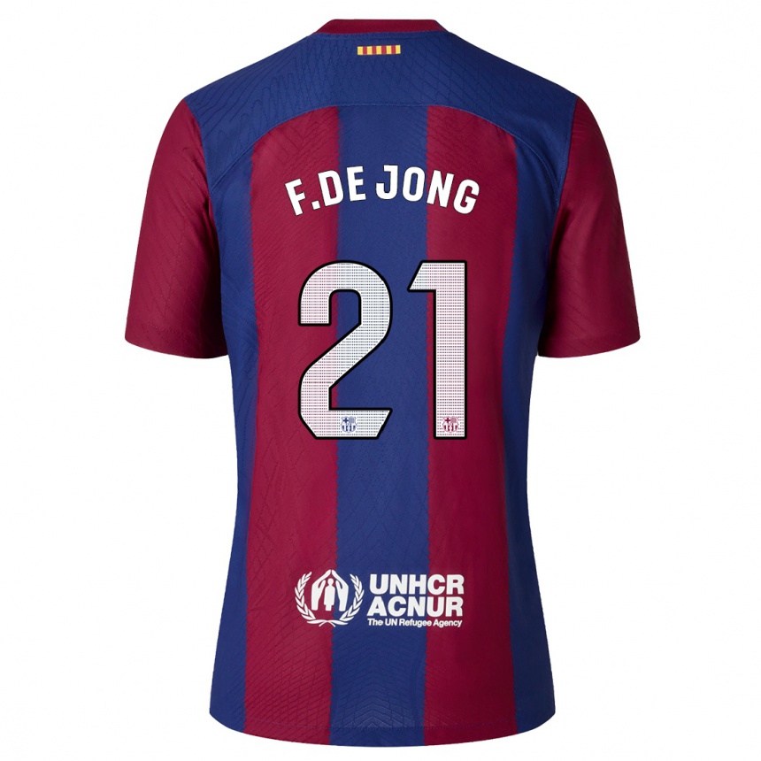 Hombre Fútbol Camiseta Frenkie De Jong #21 Rojo Azul 1ª Equipación 2023/24