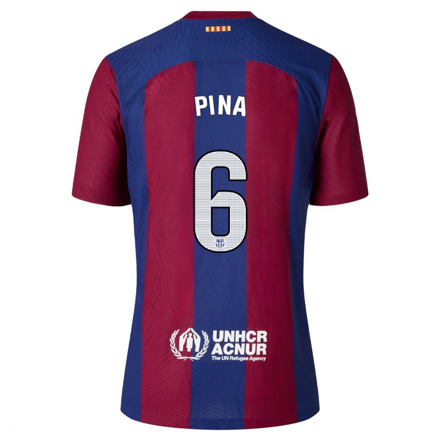 Hombre Fútbol Camiseta Claudia Pina #6 Rojo Azul 1ª Equipación 2023/24