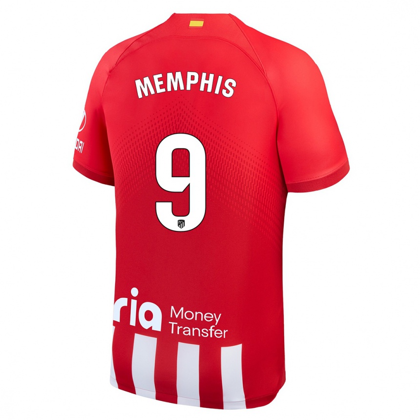 Hombre Fútbol Camiseta Memphis Depay #9 Rojo Blanco 1ª Equipación 2023/24
