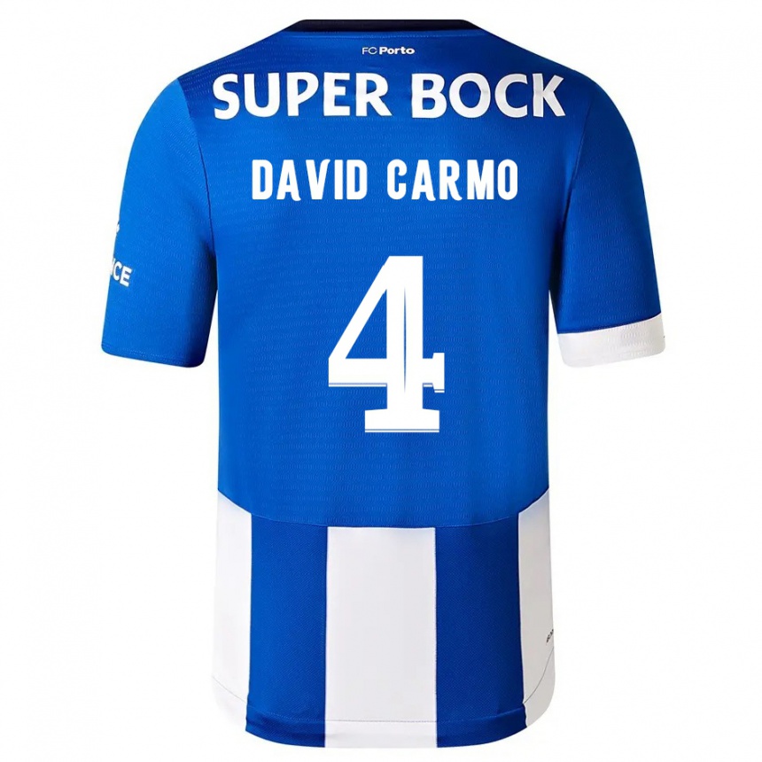 Hombre Fútbol Camiseta David Carmo #4 Azul Blanco 1ª Equipación 2023/24