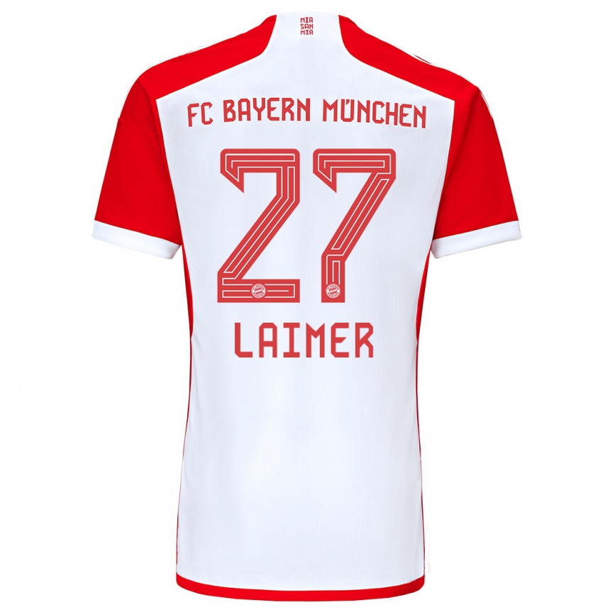 Hombre Fútbol Camiseta Konrad Laimer #27 Rojo Blanco 1ª Equipación 2023/24