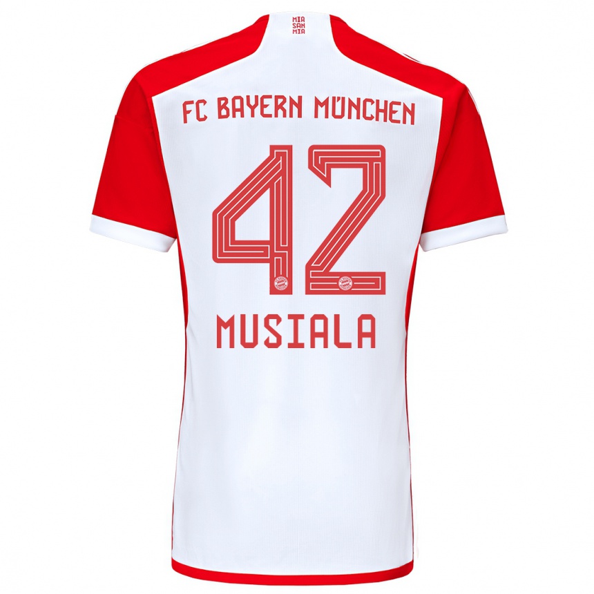 Hombre Fútbol Camiseta Jamal Musiala #42 Rojo Blanco 1ª Equipación 2023/24