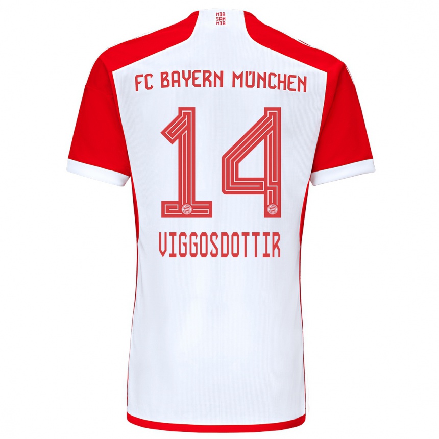 Hombre Fútbol Camiseta Glodis Perla Viggosdottir #14 Rojo Blanco 1ª Equipación 2023/24