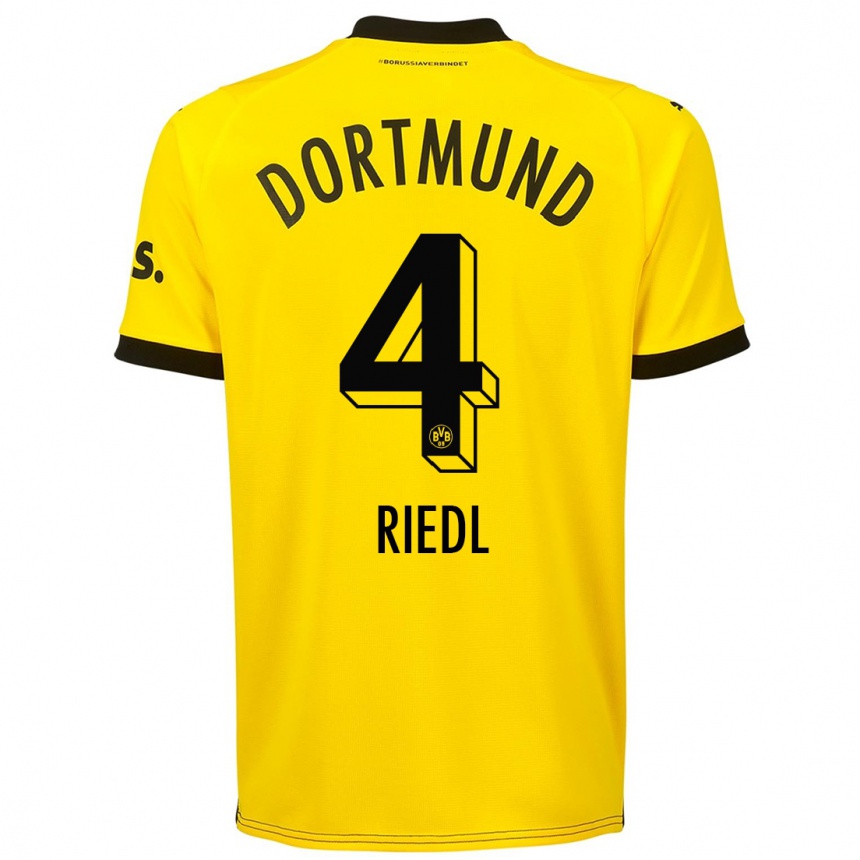 Hombre Fútbol Camiseta Jan-Luca Riedl #4 Amarillo 1ª Equipación 2023/24