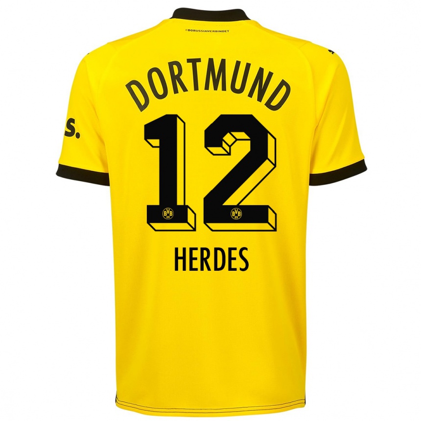 Hombre Fútbol Camiseta Leon Herdes #12 Amarillo 1ª Equipación 2023/24