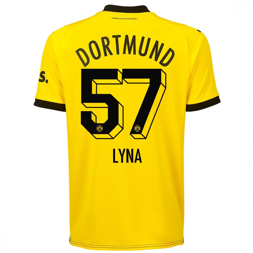 Hombre Fútbol Camiseta Schwarz Lyna #57 Amarillo 1ª Equipación 2023/24