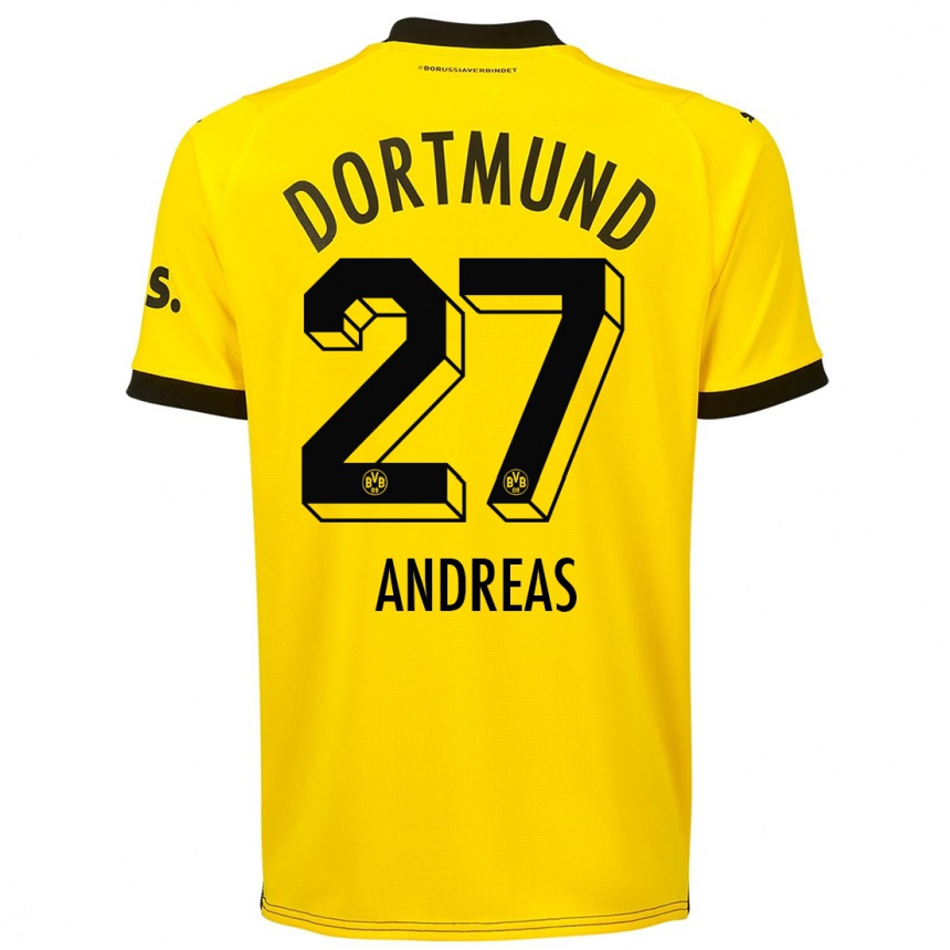 Hombre Fútbol Camiseta Kuno Andreas #27 Amarillo 1ª Equipación 2023/24