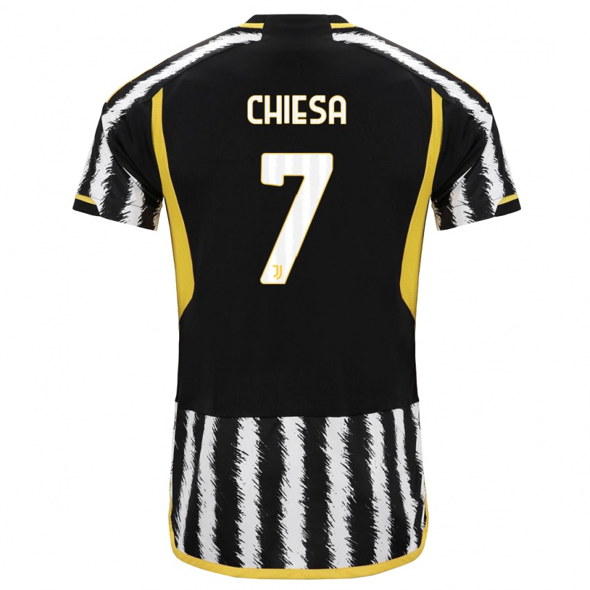 Hombre Fútbol Camiseta Federico Chiesa #7 Blanco Negro 1ª Equipación 2023/24