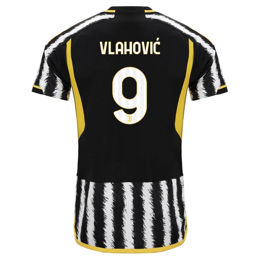 Hombre Fútbol Camiseta Dusan Vlahovic #9 Blanco Negro 1ª Equipación 2023/24