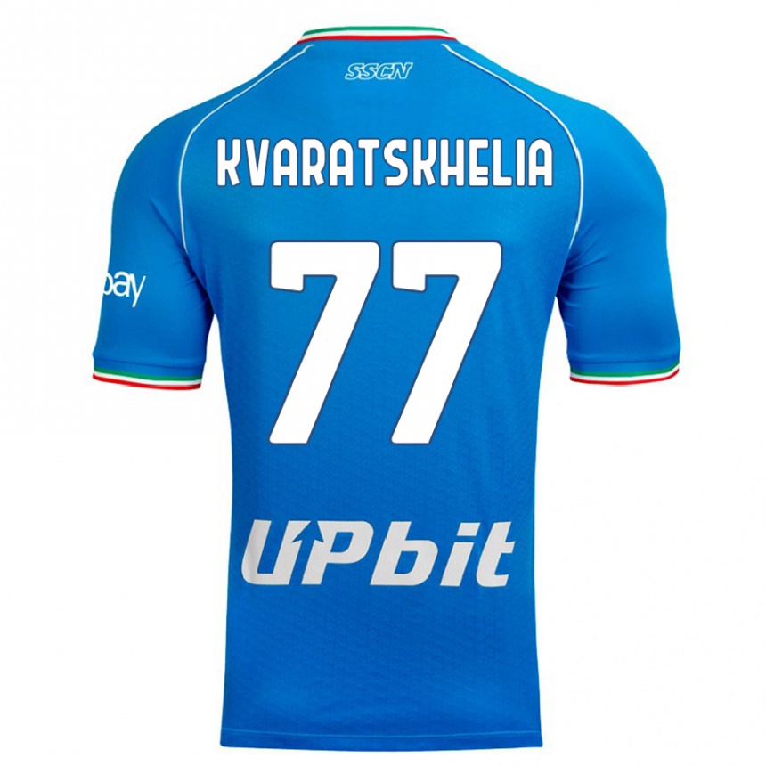 Hombre Fútbol Camiseta Khvicha Kvaratskhelia #77 Cielo Azul 1ª Equipación 2023/24