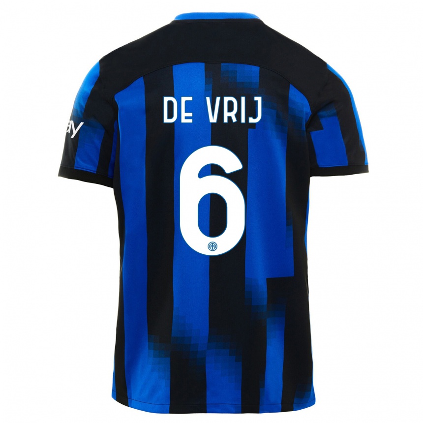 Hombre Fútbol Camiseta Stefan De Vrij #6 Azul Negro 1ª Equipación 2023/24