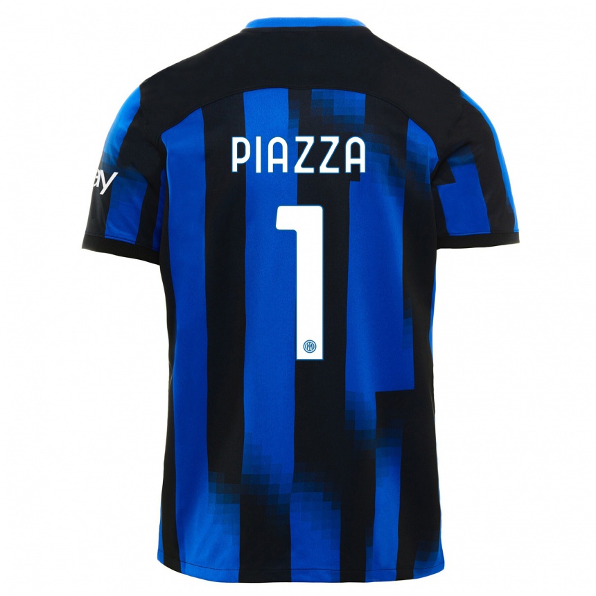 Hombre Fútbol Camiseta Alessia Piazza #1 Azul Negro 1ª Equipación 2023/24