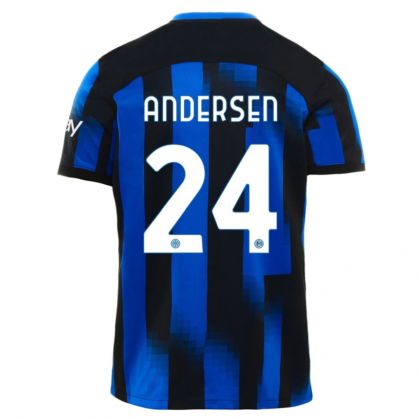 Hombre Fútbol Camiseta Silas Andersen #24 Azul Negro 1ª Equipación 2023/24