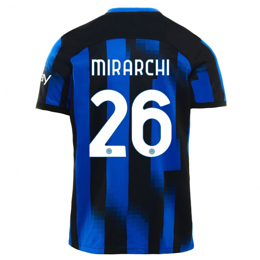 Hombre Fútbol Camiseta Mattia Mirarchi #26 Azul Negro 1ª Equipación 2023/24