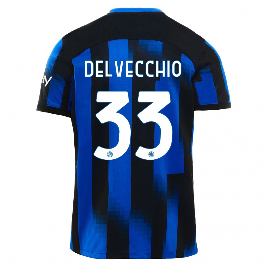 Hombre Fútbol Camiseta Gabriele Delvecchio #33 Azul Negro 1ª Equipación 2023/24