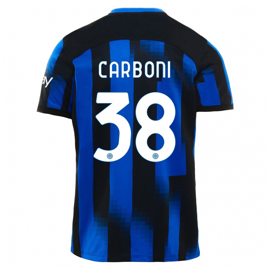 Hombre Fútbol Camiseta Valentin Carboni #38 Azul Negro 1ª Equipación 2023/24