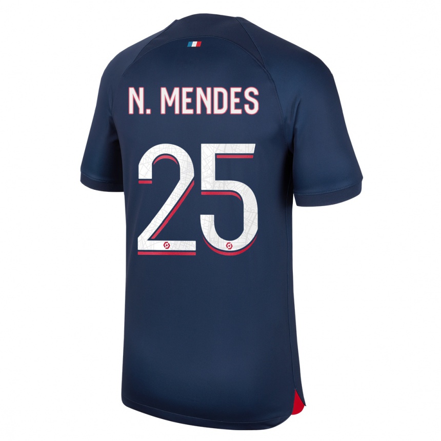 Hombre Fútbol Camiseta Nuno Mendes #25 Azul Rojo 1ª Equipación 2023/24