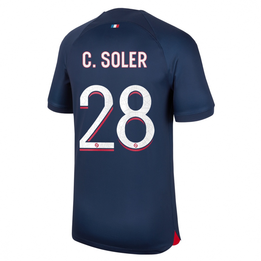 Hombre Fútbol Camiseta Carlos Soler #28 Azul Rojo 1ª Equipación 2023/24