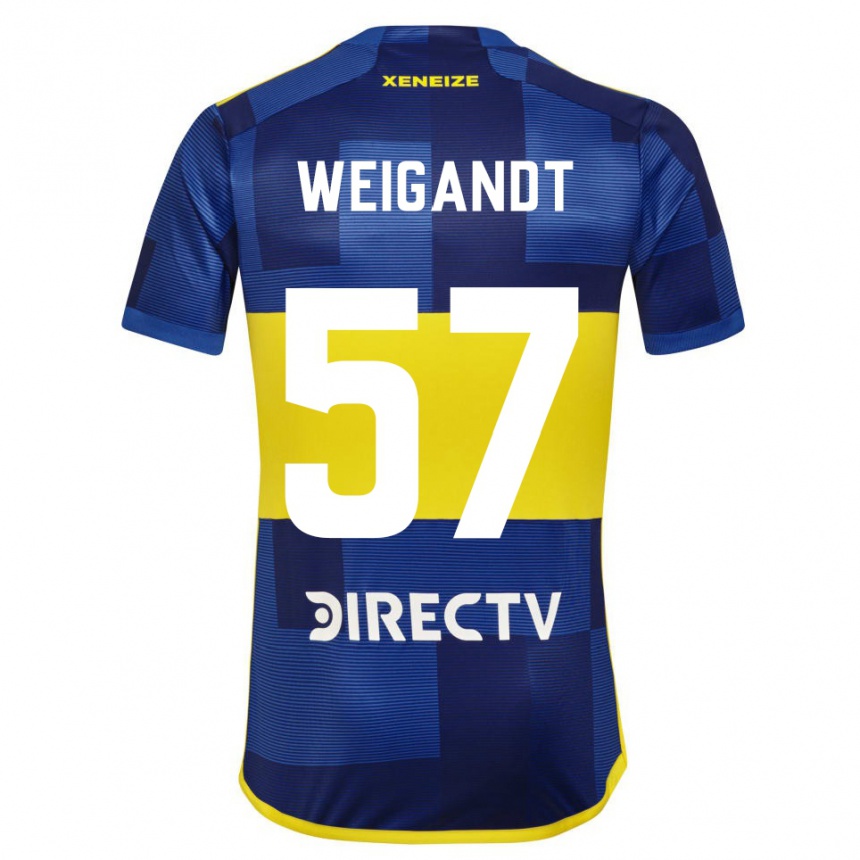 Hombre Fútbol Camiseta Marcelo Weigandt #57 Azul Oscuro Amarillo 1ª Equipación 2023/24