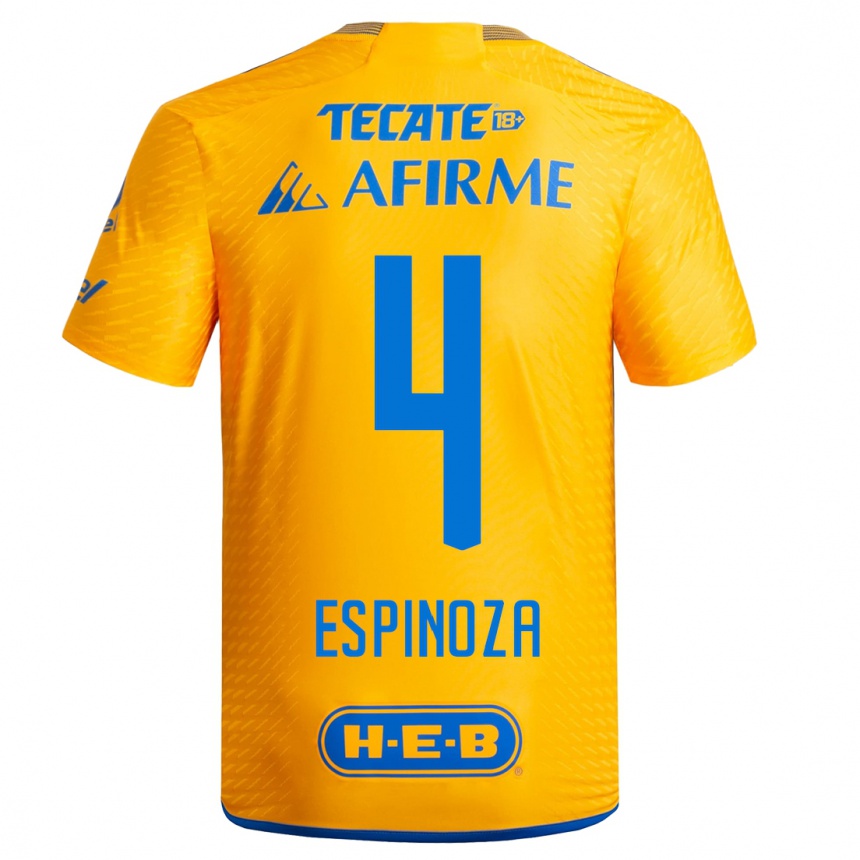 Hombre Fútbol Camiseta Greta Espinoza #4 Amarillo 1ª Equipación 2023/24