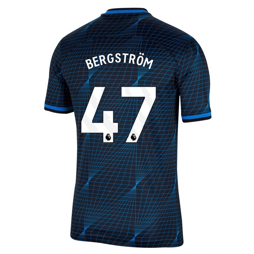 Hombre Fútbol Camiseta Lucas Bergström #47 Azul Oscuro 2ª Equipación 2023/24