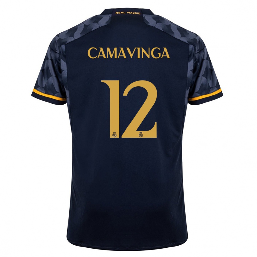 Hombre Fútbol Camiseta Eduardo Camavinga #12 Azul Oscuro 2ª Equipación 2023/24