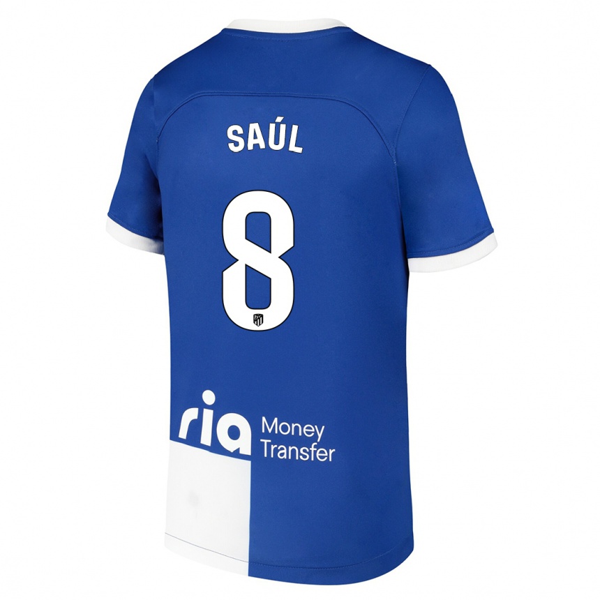 Hombre Fútbol Camiseta Saul Niguez #8 Azul Blanco 2ª Equipación 2023/24