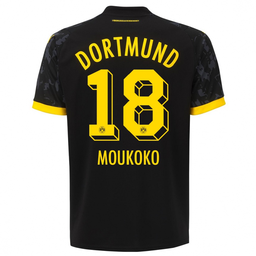 Hombre Fútbol Camiseta Youssoufa Moukoko #18 Negro 2ª Equipación 2023/24