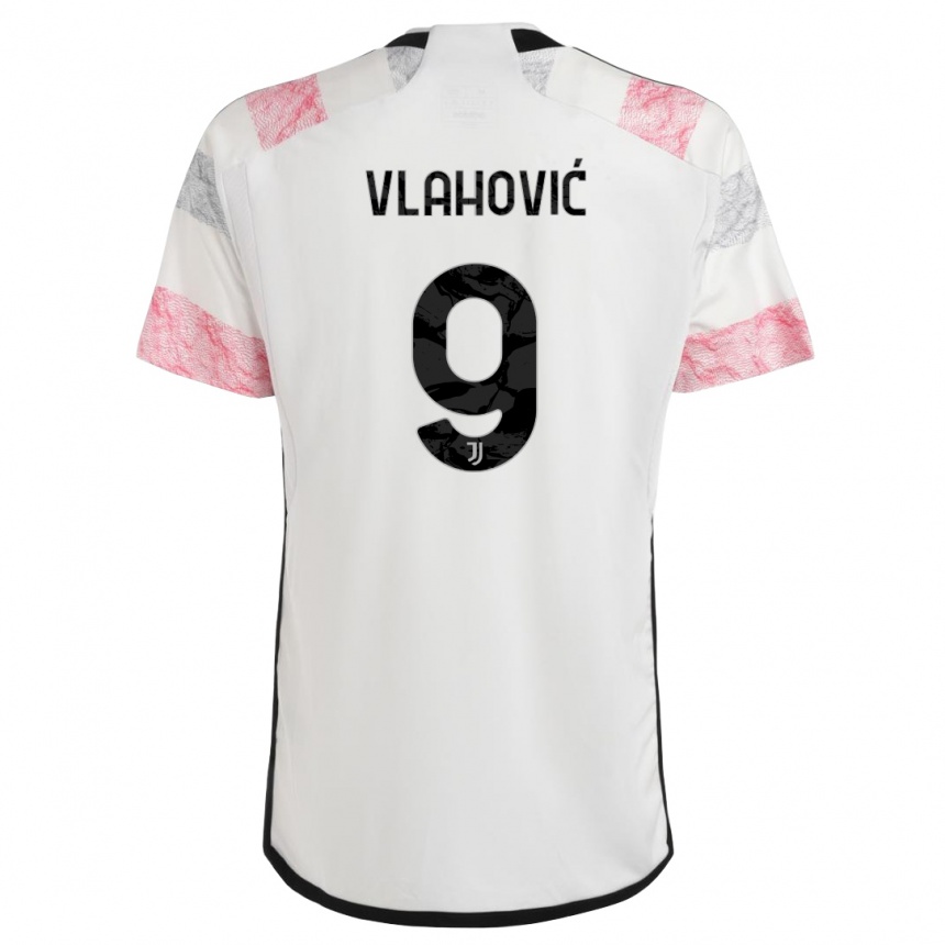 Hombre Fútbol Camiseta Dusan Vlahovic #9 Blanco Rosa 2ª Equipación 2023/24