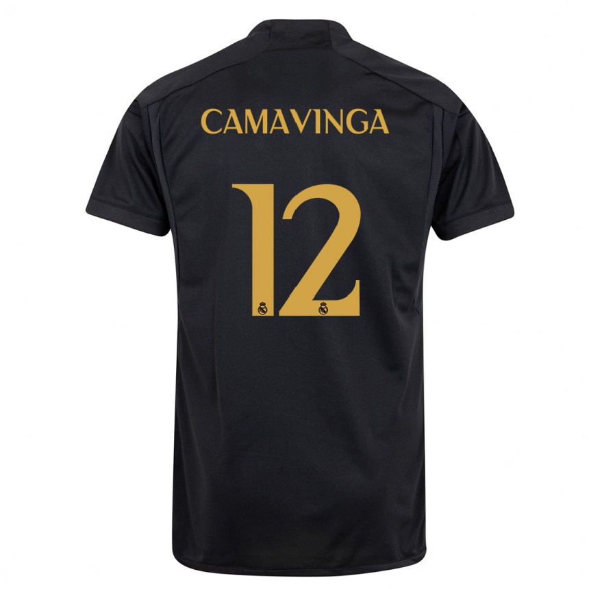 Hombre Fútbol Camiseta Eduardo Camavinga #12 Negro Equipación Tercera 2023/24