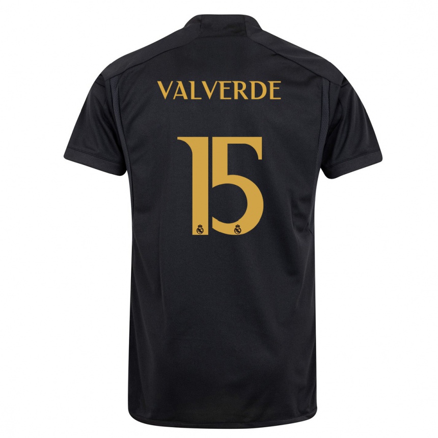 Hombre Fútbol Camiseta Federico Valverde #15 Negro Equipación Tercera 2023/24