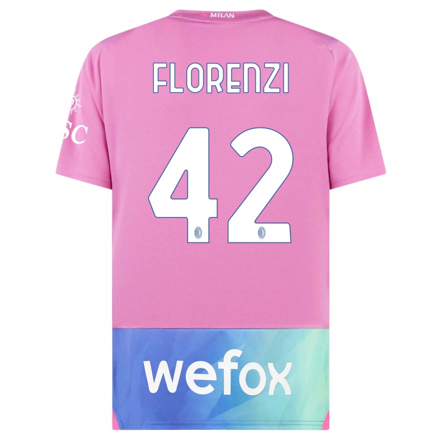 Hombre Fútbol Camiseta Alessandro Florenzi #42 Rosado Morado Equipación Tercera 2023/24