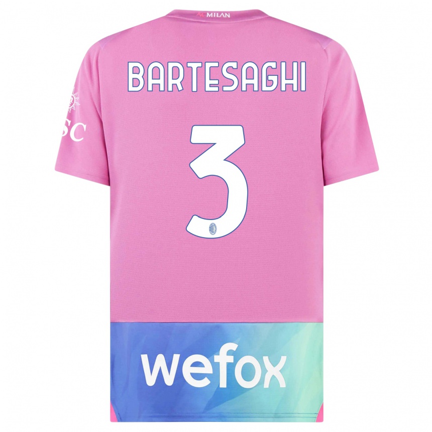 Hombre Fútbol Camiseta Davide Bartesaghi #3 Rosado Morado Equipación Tercera 2023/24