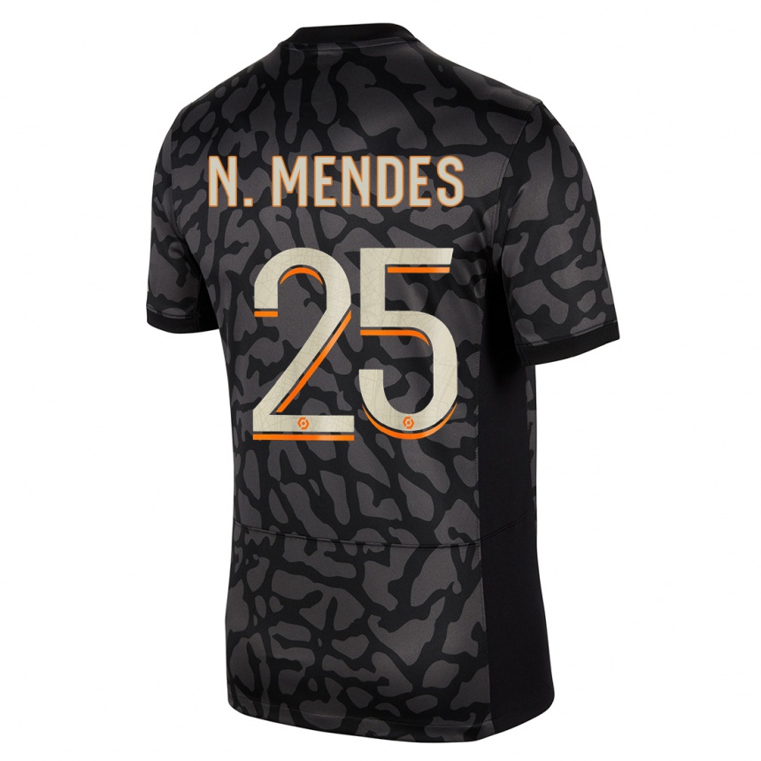 Hombre Fútbol Camiseta Nuno Mendes #25 Negro Equipación Tercera 2023/24
