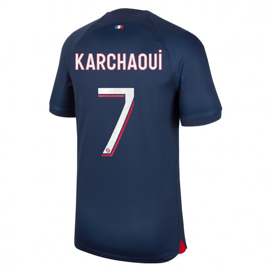 Mujer Fútbol Camiseta Sakina Karchaoui #7 Azul Rojo 1ª Equipación 2023/24