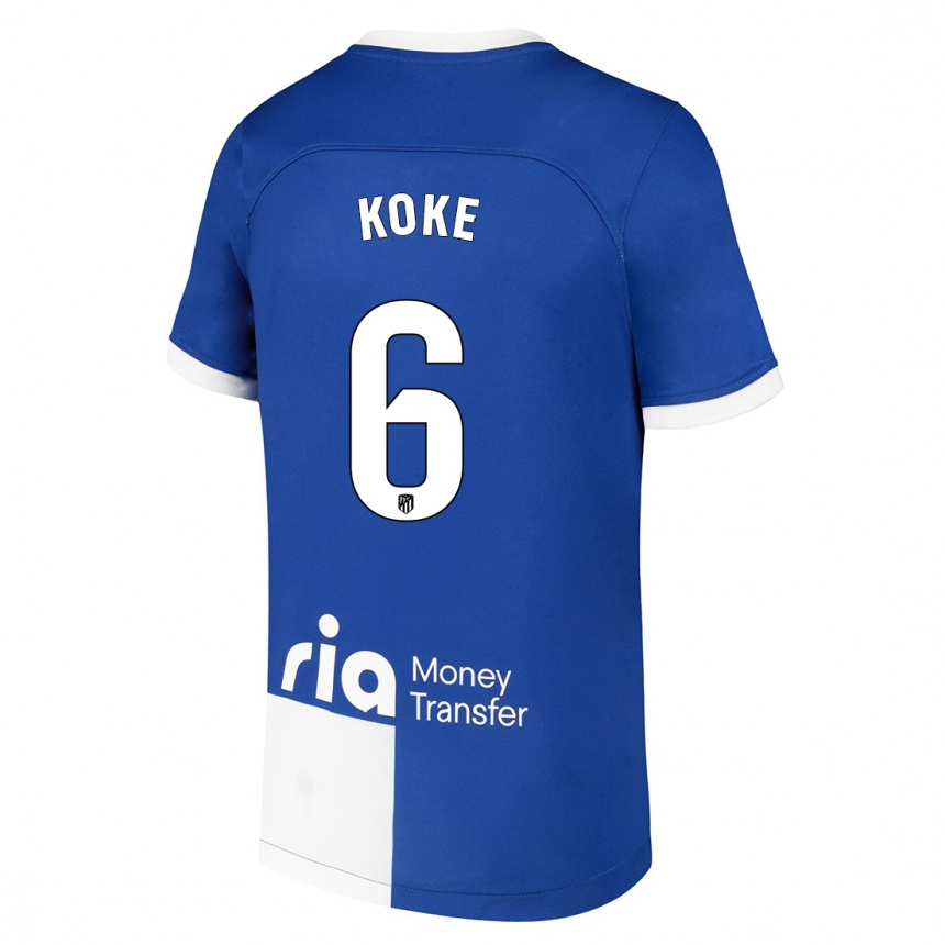 Mujer Fútbol Camiseta Koke #6 Azul Blanco 2ª Equipación 2023/24