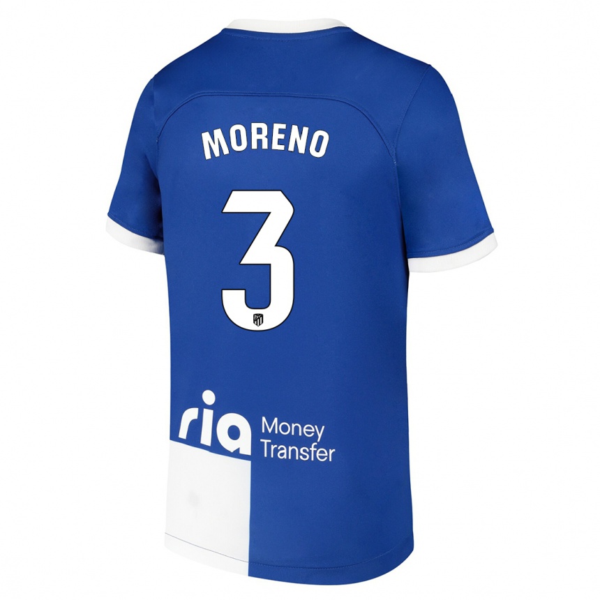 Mujer Fútbol Camiseta Marco Moreno #3 Azul Blanco 2ª Equipación 2023/24