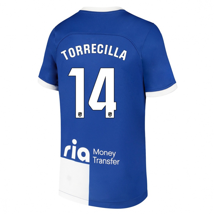 Mujer Fútbol Camiseta Virginia Torrecilla #14 Azul Blanco 2ª Equipación 2023/24
